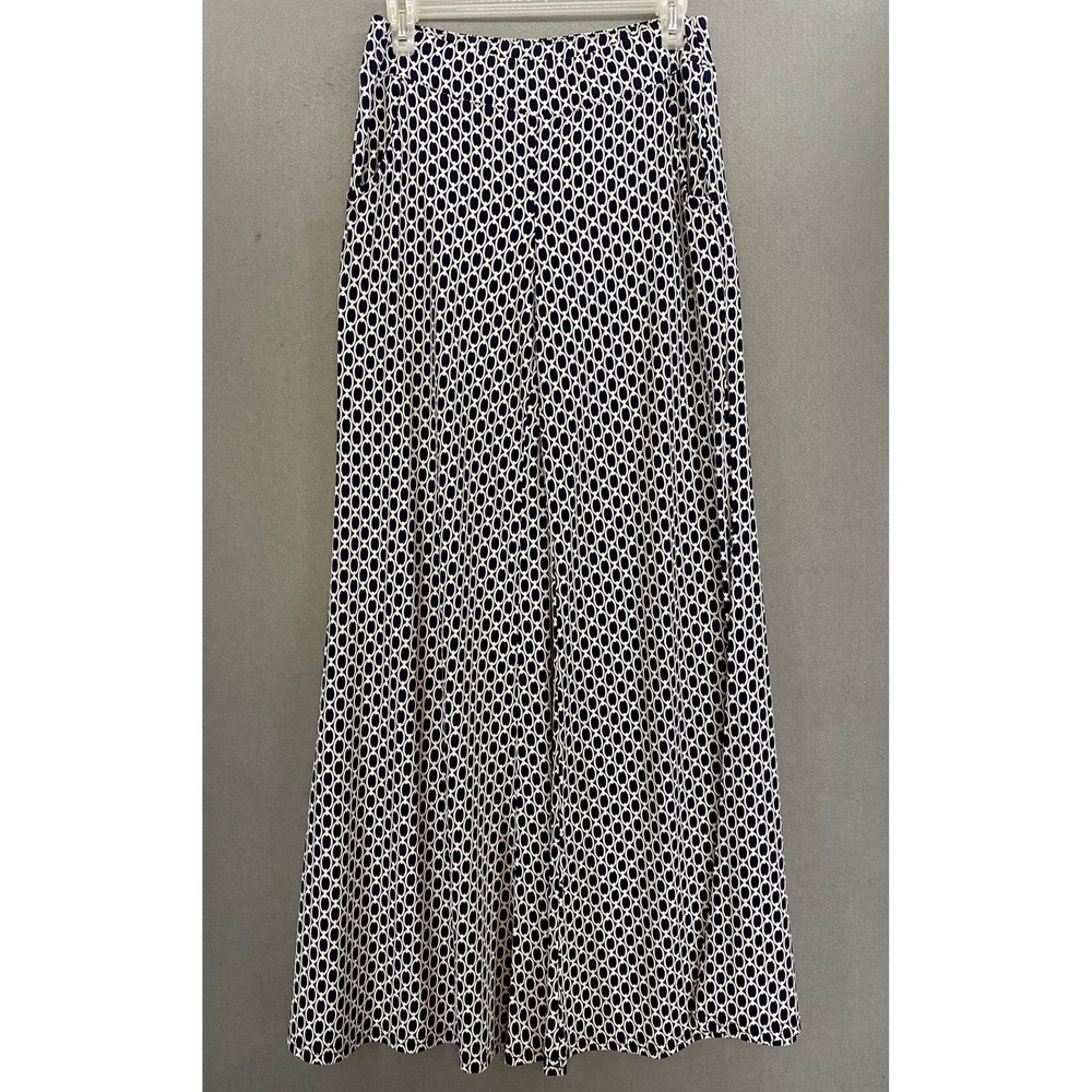 Joseph Ribkoff Navy Blue White Chain Link Wide Leg Pants Size 4 Made in Canada - Picture 3 of 6